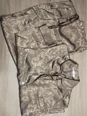 Elegant Satin Pajama Set with Floral Jacquard Pattern